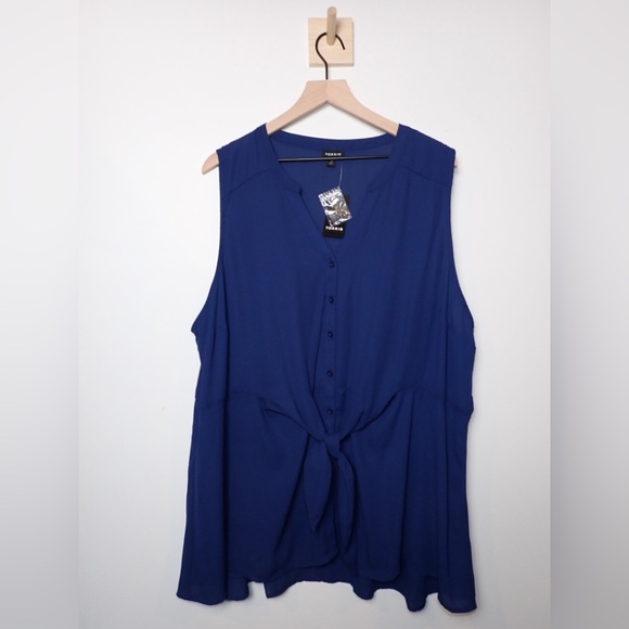 Torrid NWT Peplum Georgette Button-Front Tie-Front Blouse in Medieval Blue 3X - Picture 1 of 10